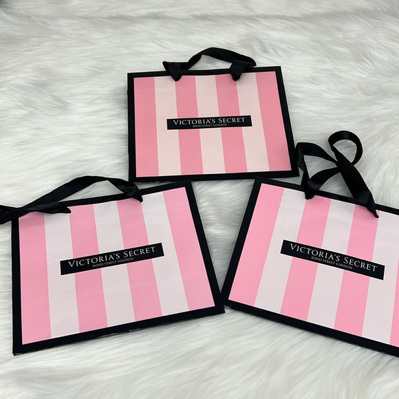 (3) Victoria’s Secret Iconic Pink Striped Logo Gift Bags, Shopping Bags - Picture 2 of 9